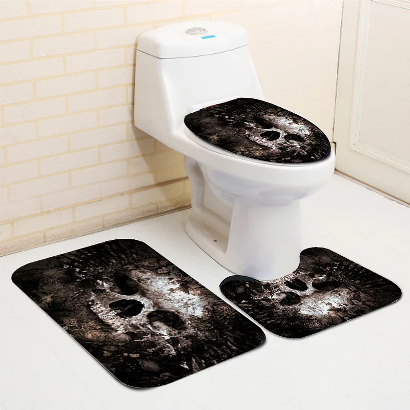 Toilet Seat Страшные ржавые гнилые черепа, водонепроницаемые занавески для ванной и душа, художественная занавеска для ванной из полиэфира, комплекты ковриков, покрытие для туалета, нескользящий коврик для ванной - Цвет: Toilet Seat