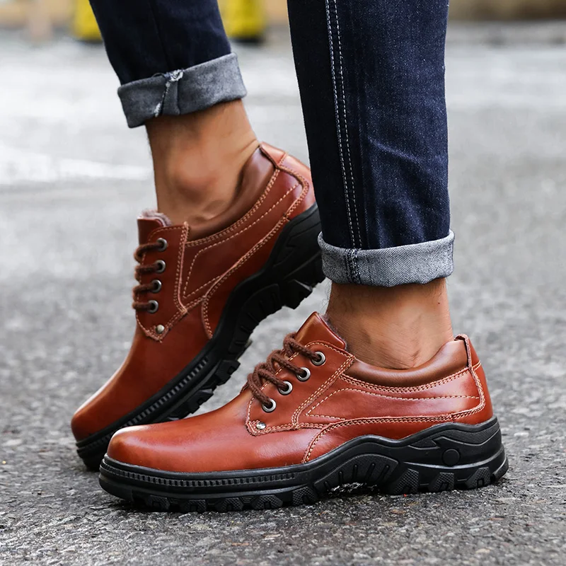 

New Leisure Genuine Leather Men Boot Fashion Man Winter Snow Boots Keep Warm Boots Plush Ankle Snow Work Shoes Men's Snow Boots
