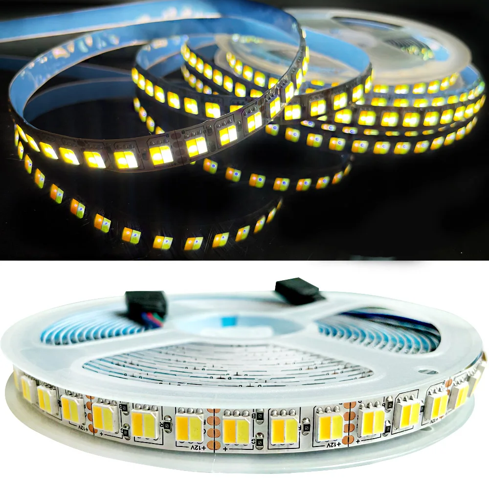 LED 스트립 듀얼 화이트 따뜻한 화이트 2 in 1 칩 5050 LED 테이프 CCT 색온도 조절 가능 DC12V/24V 방수 6..