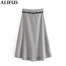 Модная женская юбка Za, элегантная, гусиная лапка,, осенняя, с поясом, юбки, эластичная молния, высокая талия, прямые, длинные, для женщин, для девушек