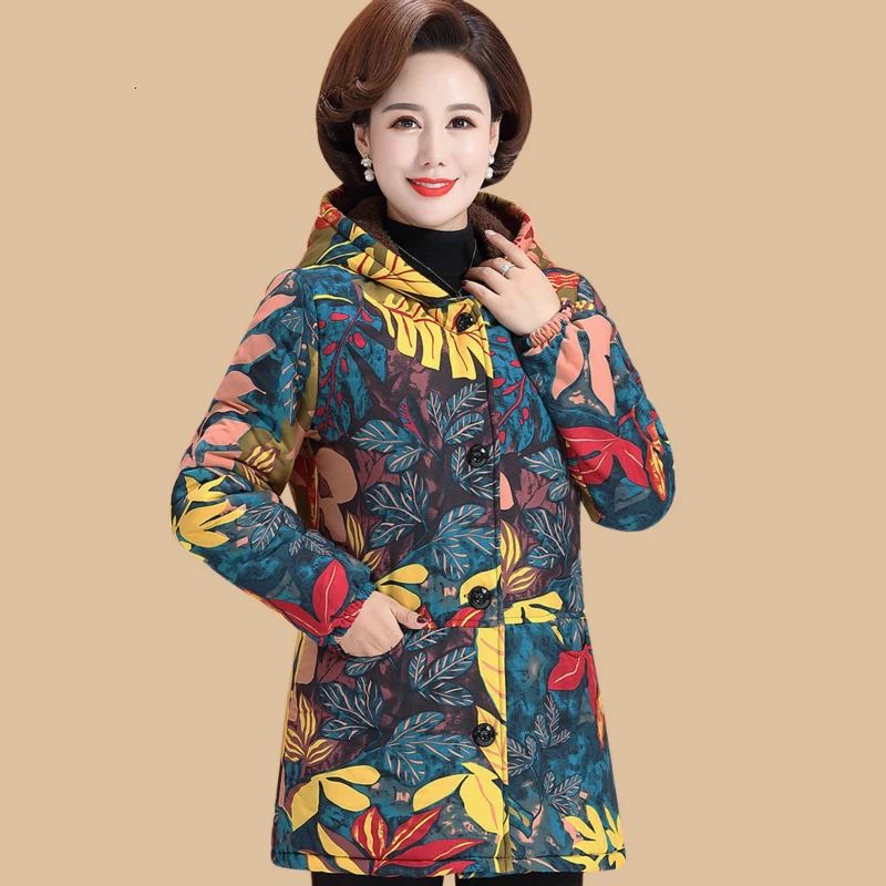 

Autumn Winter Jacket Women Coat Fashion Female Warm Hooded Parkas Cotton Padded Casual Printed Overcoat 2019 New Plus Size