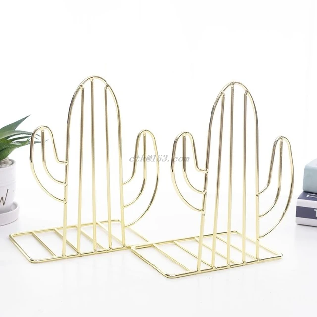 2PCS/Pair Creative Cactus Shaped Metal Bookends Book Support Stand Desk Organizer Storage Book Holder Shelf 2