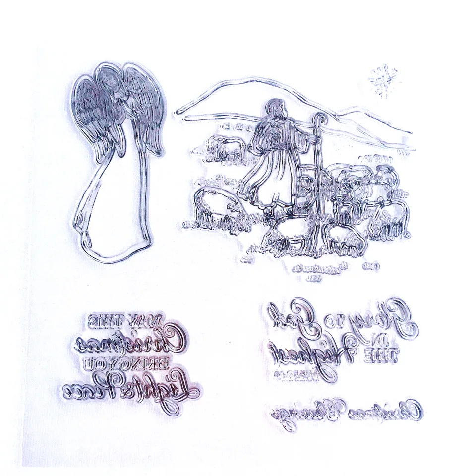 14*14 Christmas Blessing Clear Stamps Transparent Silicone Seal for DIY Scrapbooking Card Making Photo Album Decoration