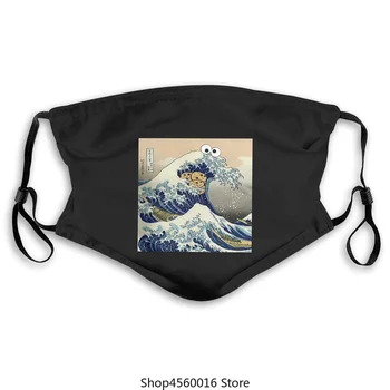 

Grafik Cookie Monster Maske Lustige japanische Cookie Great Wave Maske Mann Hipster Baumwolle Kleidung Classic Round Neck 2020 H