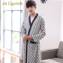 Халат для мужчин, дышащий хлопок, вязаный свободный пояс, кимоно с принтом, дизайн, отложной воротник, плюшевая одежда мужские халаты, ночная рубашка