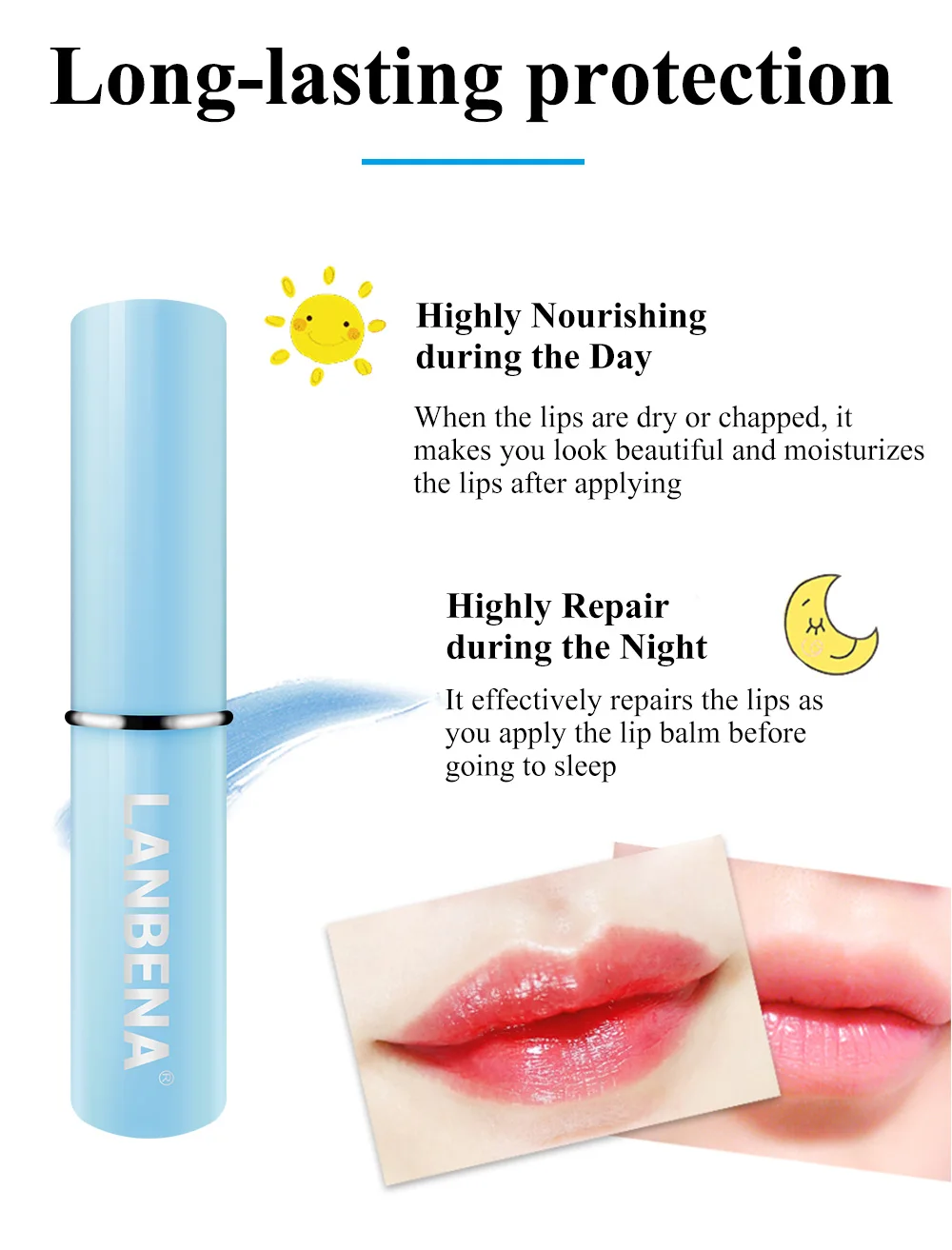 LANBENA Hyaluronic Acid Lip Balm Deep Moisturizing Nourishing Long Lasting Lightening Lip Lines Hydrating Lipstick Lip Skin Care