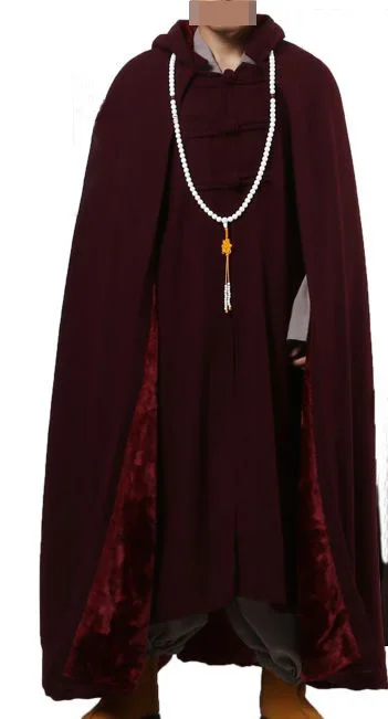 dark red 4 цвета, унисекс, новинка, красный/серый/коричневый шерстяной твид, дзен, зимний теплый плащ, буддизм, монахи, медитация, плащ, пальто - Цвет: dark red