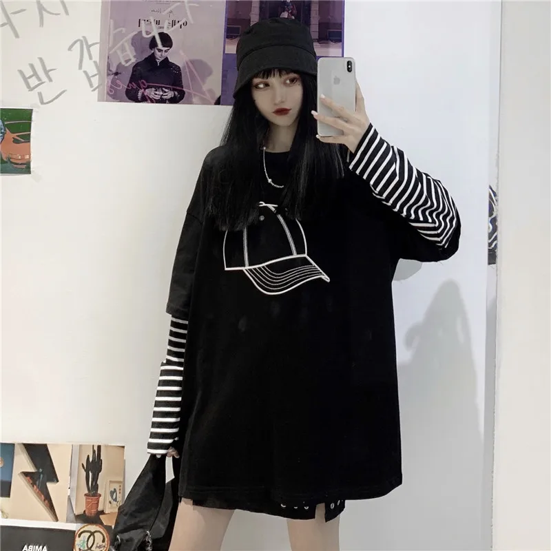 PX2231 Printed stripe fake two piece long sleeve T