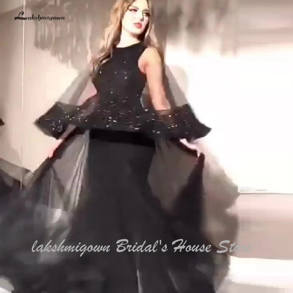 Abendkleider Bling Русалка Вечерние платья с длинным рукавом сексуальные Дубай женские черные блестящие вечерние платья для выпускного вечера