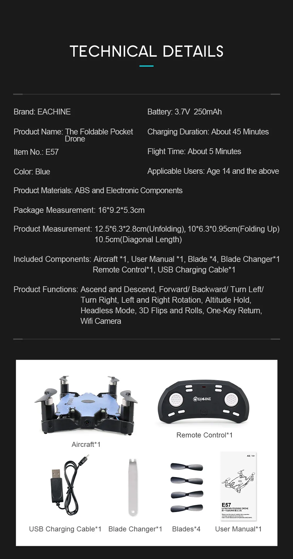 Юбилейная распродажа Eachine E57 WiFi FPV Selfie Drone с 2-мегапиксельной 720P HD камерой Авто Складная рукоятка высота удержания RC Квадрокоптер