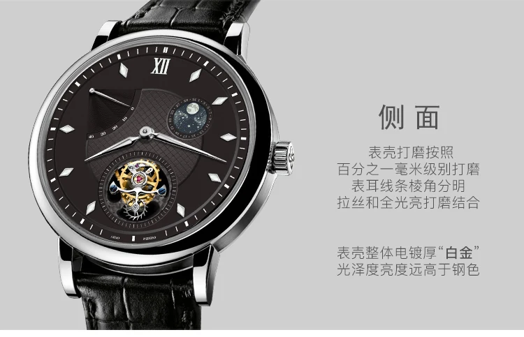 High End Aidophedo светящиеся стрелки для мужчин s Tourbillon механические часы GMT ST8001 календарь Moon Phase наручные часы для мужчин Аврора