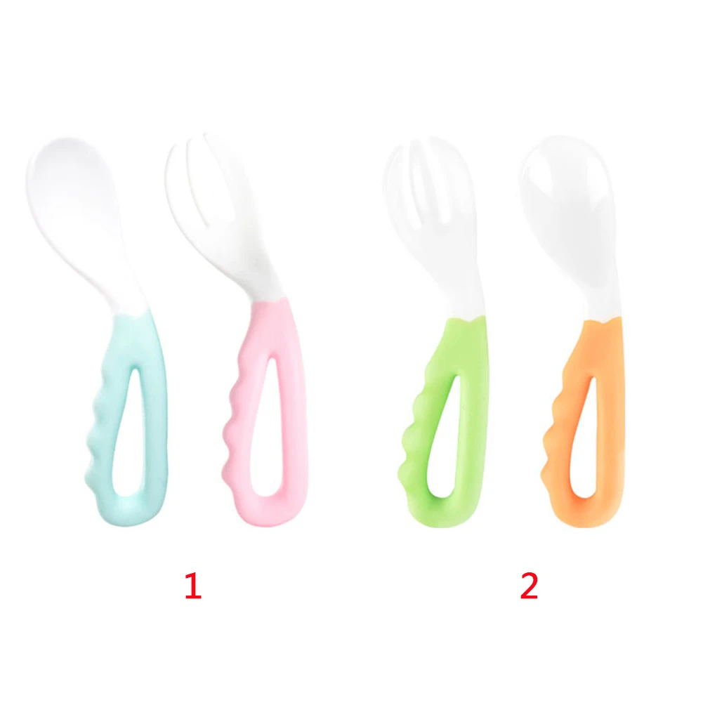 Baby Feeding Curved Handle Easy-to-Hold For Toddlers PP Spoon Fork Tableware