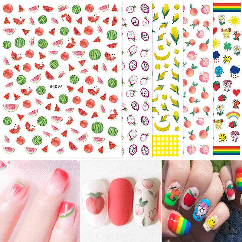 1 шт., 3D супер тонкие Арбузные наклейки для ногтей, клей для накладных ногтей, наклейки, фрукты, классный дизайн, конверты для ногтей, маникюр
