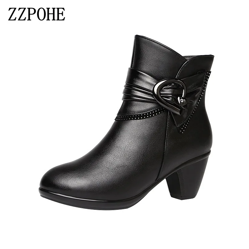 

ZZPOHE autumn and winter women's boots thick with single shoes plus velvet mother boots comfortable warm and ankle women's boots