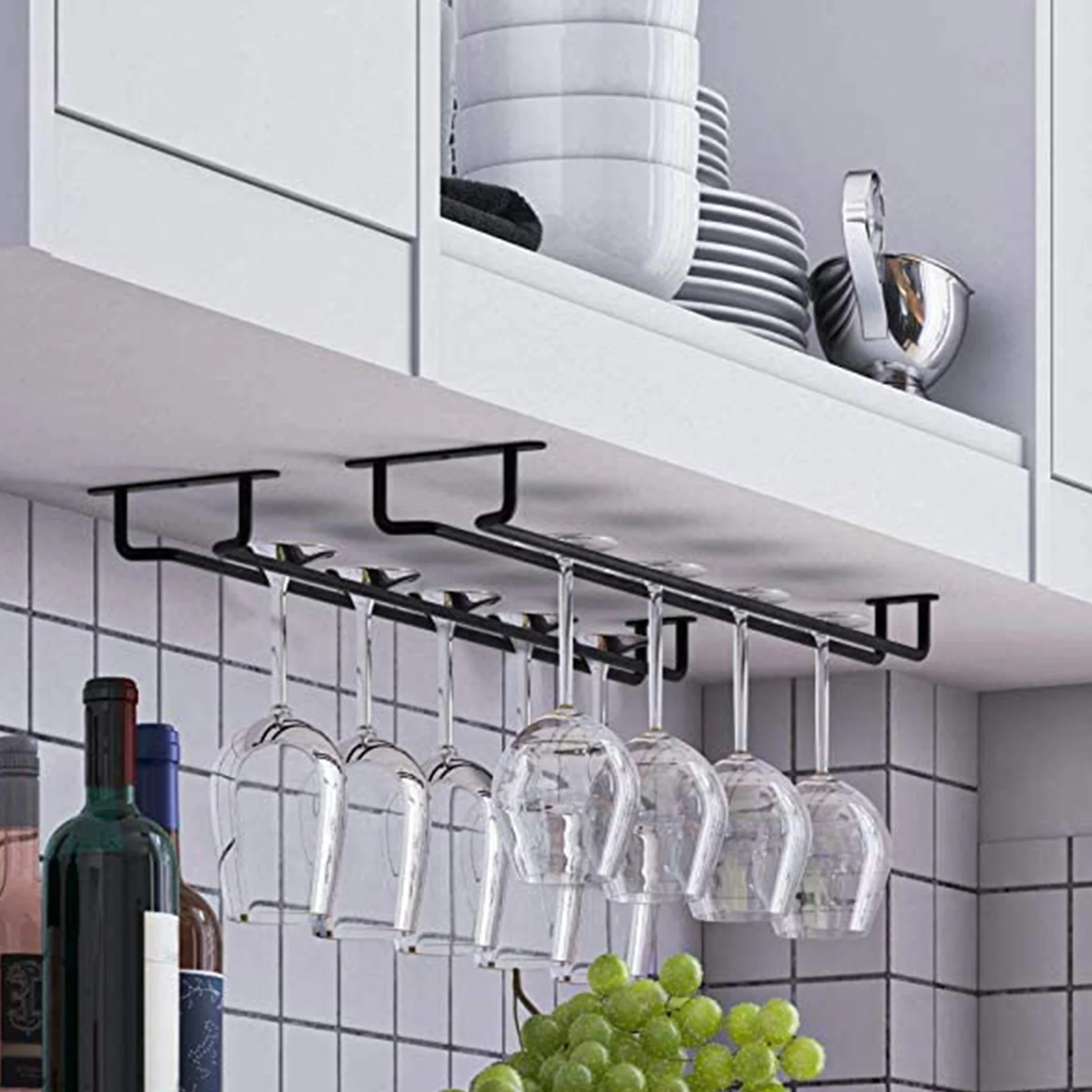 

14-Inch Black Wine Glass Rack Glass Holder Hanging Bar Hanger Shelf Stemware Rack Hanging For Cabinet Kitchen Bar