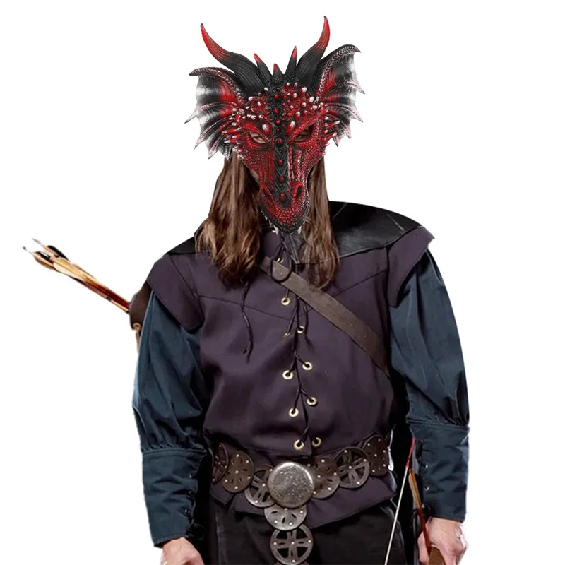 

Halloween Carnival Party Cosplay Costume Medieval Men Women Kids Anime Demon Devil Dragon Mask Scary Stage Performance Props