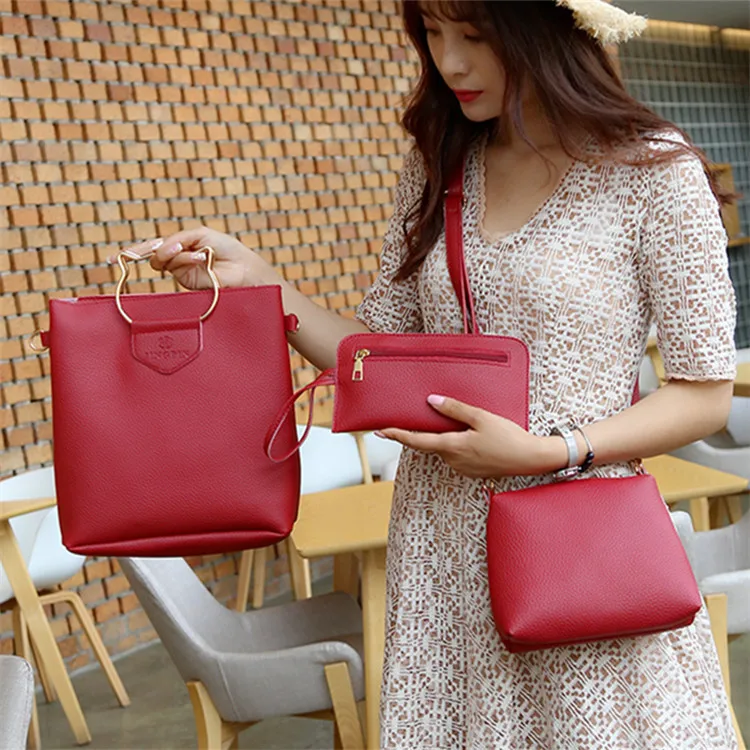 

South Korea WOMEN'S Bag PU Leather Different Size Bags Three-piece Set Women's Handbag 2017 Autumn And Winter New Style Casual C