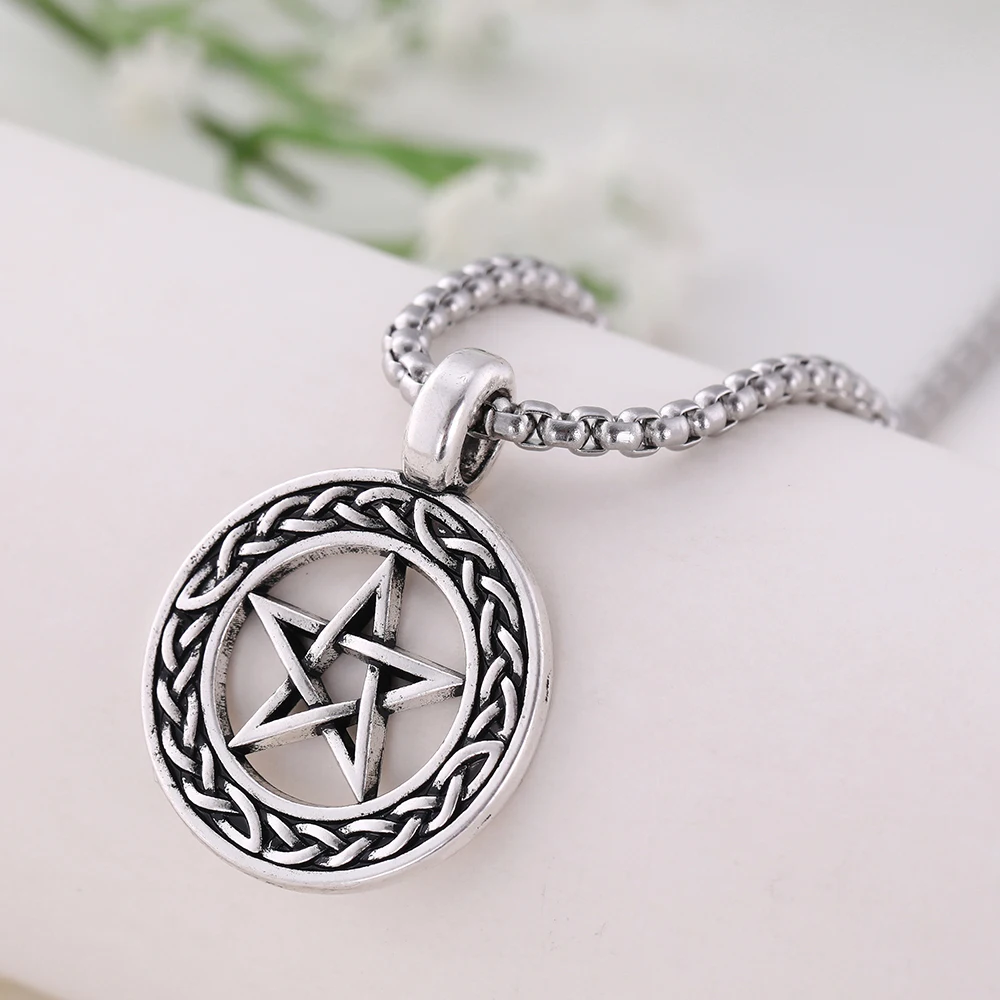 Skyrim пентаграмма еврейский религиозный языческий амулет кулон ожерелье Wicca мужчин винтаж Нержавеющая сталь цепи ожерелье s ювелирные изделия