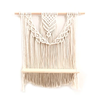 

Tapestry Shelf Bohemian Style Woven Wooden Shelf Tapestry, Macrame Wall Hanging Boho Hanger Cotton Handmade