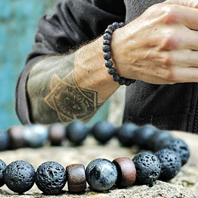 Stone Bead Bracelet Lava Diffuser Bracelets For Men Natural Moonstone Bead Tibetan Buddha Bracelet Volcanic Stone Chakra Bracelets Men Jewelry Gift