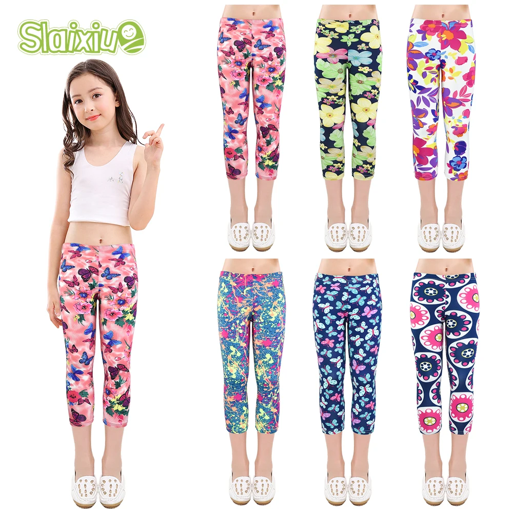 

SLAIXIU Summer Girls Leggings Skinny Calf-length Cropped Trousers Kids Children Pencil Pants Leggings for 4-10Y Girl Clothes