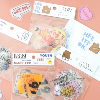 

JIANWU 20 Sheets Kawaii Life Daily Greetings PET Stickers Creative Transparent Material Stickers DIY Journal School Supplies