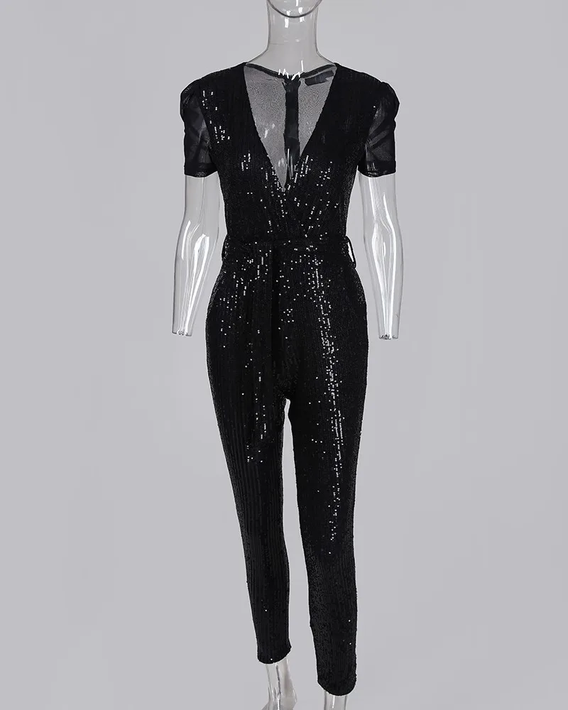 Sequins Patchwork Mesh Jumpsuit Sequins Patchwork Mesh Jumpsuit