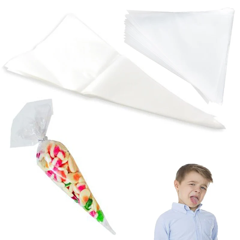 Gift Bag 100PCS/Bag Candy Storage Bag Candy Bag Candy Package Bag Cone Cone Supply Transparent Plasticbag