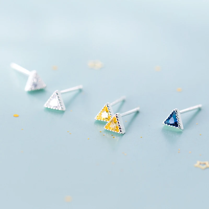 MloveAcc серьги из стерлингового серебра 925 пробы модные желтые/белые/синие каменные треугольные серьги-клипсы Подарочные для школьниц