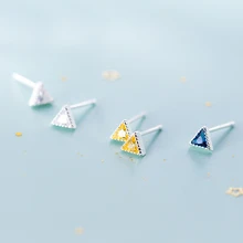 MloveAcc серьги из стерлингового серебра 925 пробы модные желтые/белые/синие каменные треугольные серьги-клипсы Подарочные для школьниц