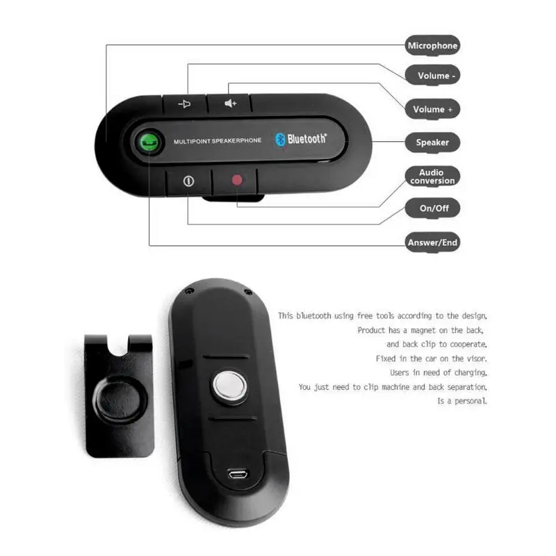 Автомобильный козырек бортовой Bluetooth громкая связь Автомобильный Bluetooth телефон Bluetooth Hands Free Портативный беспроводной Bluetooth#917