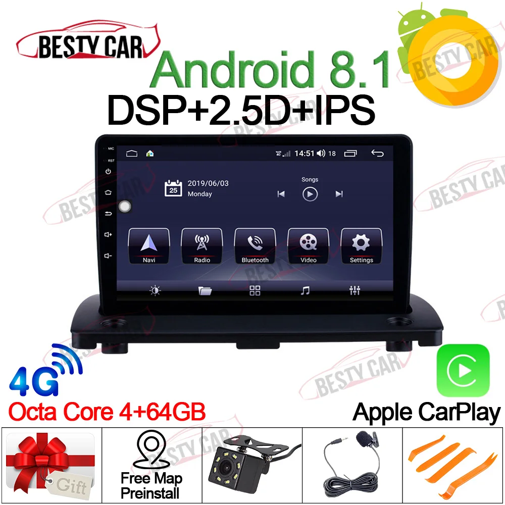 

9" Android 9.0 Car Multimedia Player Stereo Radio GPS Navigation for Volvo XC90 2004-2014 2.5D+IPS Bluetooth WIFI DSP 4G