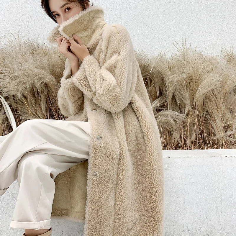 Пальто из натурального меха Женское зимнее пальто овечьей шерсти женское