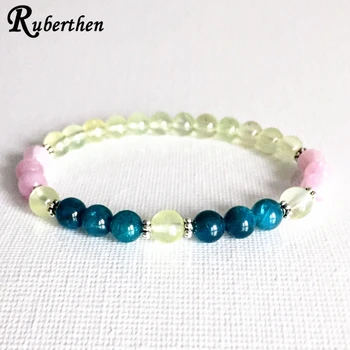 

Ruberthen 6 mm AAA Grade Blue Apatite Bracelet High Quality P-rehnite Mala Bracelet For Women Handmade Chakra Beads Bracelet