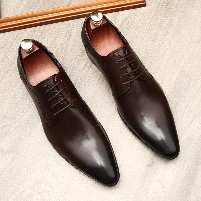 Love four English Pointed Lace-up Leather Men's Dress Wedding Work Shoes Size 46
