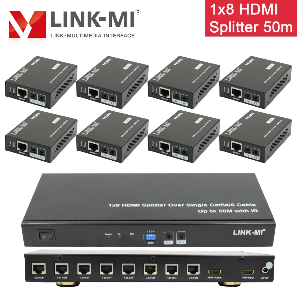 LINK-MI 1x8 Разделитель с мультимедийным интерфейсом высокой четкости Over Single Cat5e/6