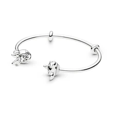 Открытый браслет с Микки и Минни 925 пробы серебряный браслет Diseny Открытый браслет подходит для европейских шармов Diy ювелирные изделия