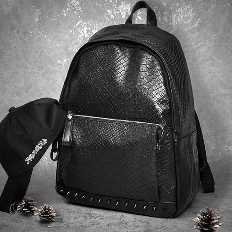 Черная мужская сумка через плечо, британский бренд, Змеиный узор, модный кожаный рюкзак, корейский стиль, мужской рюкзак, сумка