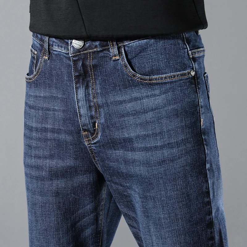 Navy blue Новые мужские деловые повседневные винтажные повседневные джинсы, модные простые однотонные зауженные хлопковые классические мужские джоггеры, джинсовые штаны - Цвет: Navy blue