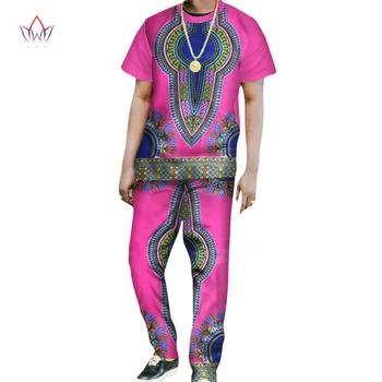 

Customized Men Top & Trousers Set Africa Style Wax Short Sleeve T shirt + Pants African Clothing WYN168