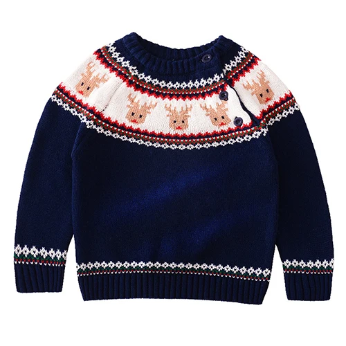 Рождественские свитера для маленьких мальчиков и девочек, пальто, зимняя одежда для маленьких девочек и мальчиков, детский Рождественский свитер с рисунком оленя, топы с вышивкой - Color: dark blue