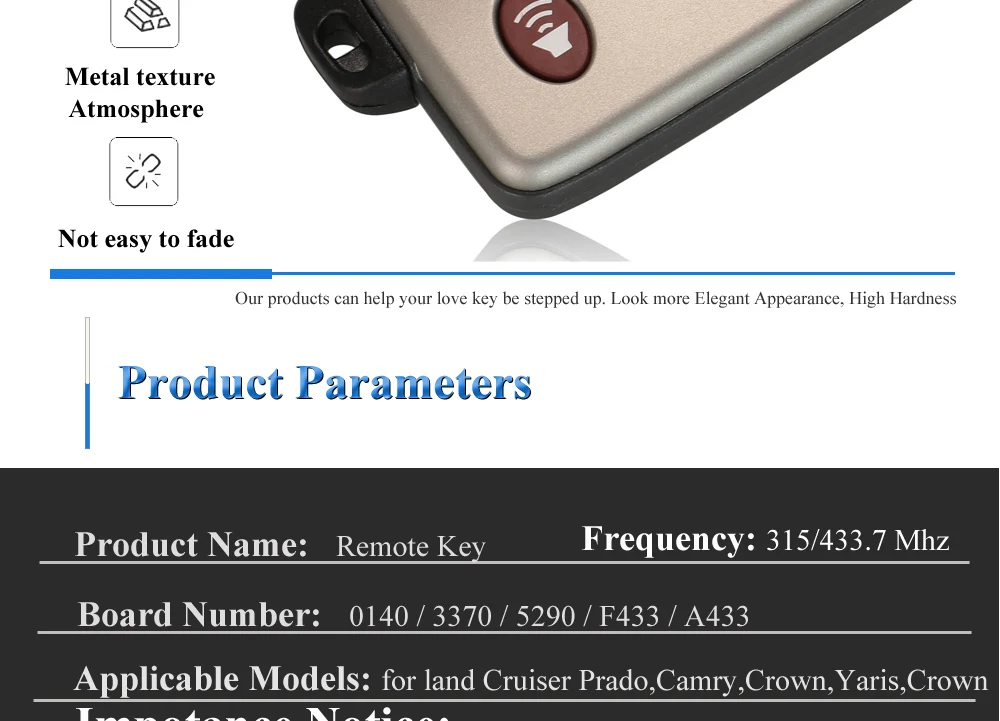 Chiave/Telecomando Per Toyota Land Cruiser Prado Camry Rav4 Pruis F433 A433 0140 3370 5290 6601 315/433mhz - Entry Toyota - H2acd0b4c2d8a41ddb97e3a3cd1997da3E