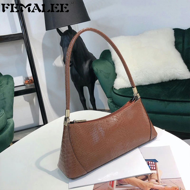 

Retro Crocodile Pattern PU Leather 2019 New Baguette Handbag Women Trendy Solid Vintage Shoulder Bag Alligator Sac A Main Tote