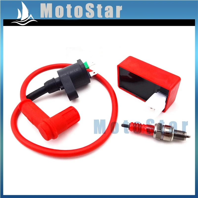 Красная гоночная катушка зажигания+ 5 Pin AC CDI коробка+ A7TC Свеча зажигания для китайского ATV Quad Pit Dirt Bike CRF50 SSR Thumpstar