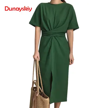 

2019 Women's Summer White Cotton Short Sleeve Bandage Bodycon Sexy Dress Plus Size Solid Mid Calf Long Casual Dresses