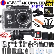 Спортивная Экшн-камера EMBEST 4K wifi с пультом дистанционного управления Ultra HD Водонепроницаемая подводная 30 м видеокамера 16MP 170 градусов широкоугольный