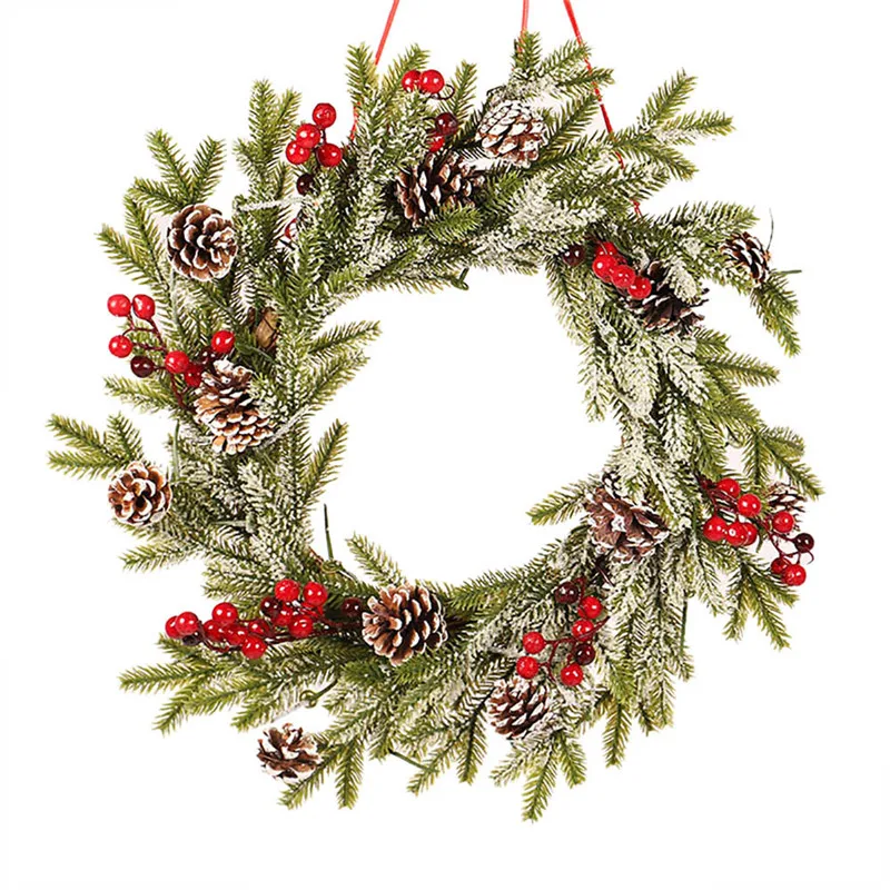 

Christmas Wreaths Pine Cones Red Fruit Bead Colored Balls Christmas Party Decor Garlands Door #2G13