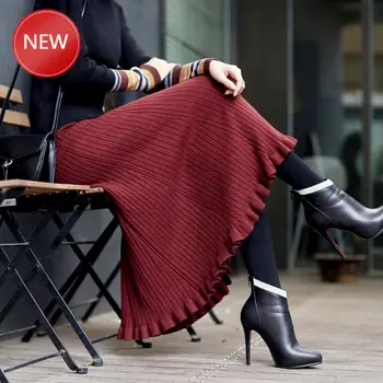 

Korean StyleSkirts Womens Winter Trui Rok Hoge Taille Lange Losse Lotusblad Fishtail Paraplu Rok Femme jupe