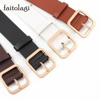 

Gold Buckle Wide Waist Belts for Women PU Leather Ladies Dress Jeans Belt Strap White Brown Black Female Belt cinto mulher