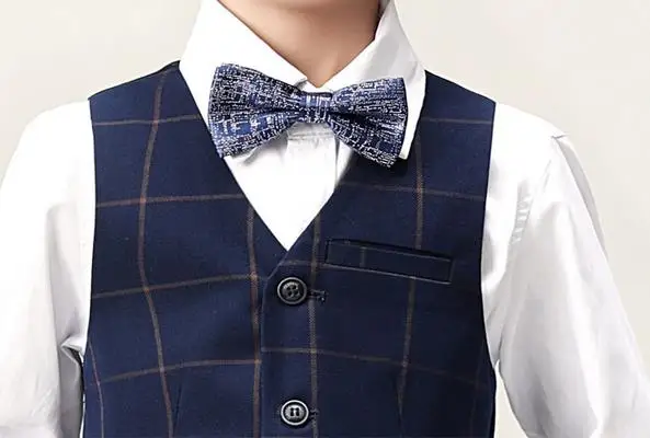 Stage Performance Boys Formal Wear 3 Piece Sets Plaid Single Breasted Blazer Jackets+Vests+Pants Wedding Suits Kids Outfit 2-13T